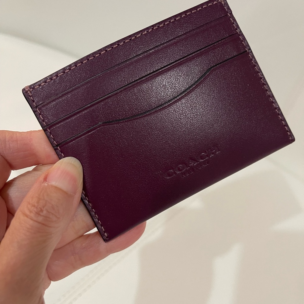 Coach Dark Burgundy Wine Leather Card Holder - Picture 4 of 5